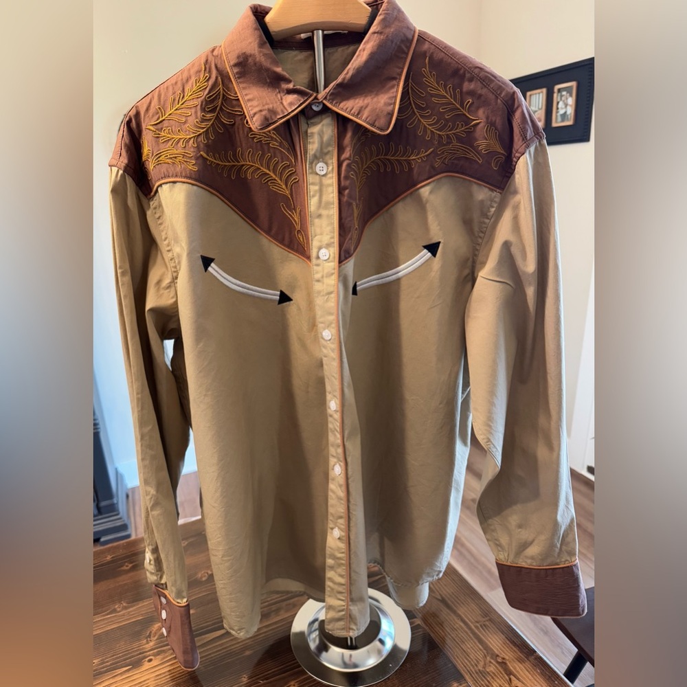 Coofandy Men's‎ Western Style Brown & Tan Button Down Shirt Size XL